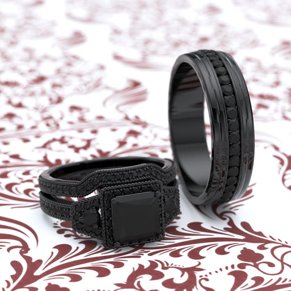 Black Rhodium Gold Complete Wedding Set - 05GG66