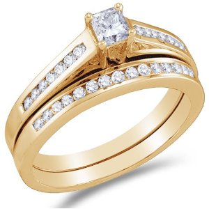 Yellow Gold Diamond Classic Traditional Ladies Bridal Set