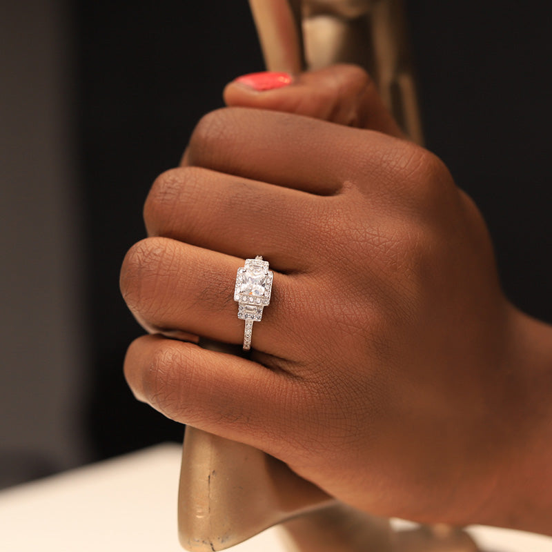 Princess Cut Sterling Silver Engagement Ring - 06AS49