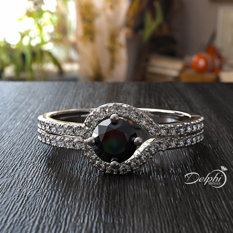 Round Cut Halo Black Diamond Engagement Ring - 06GG09