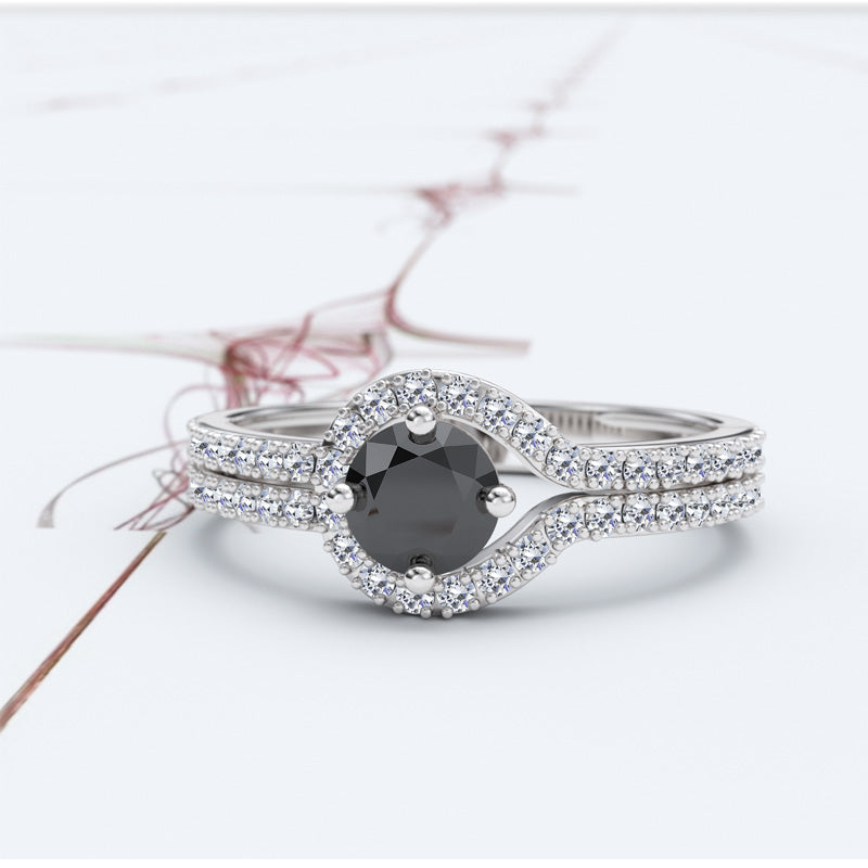 Round Cut Halo Black Diamond Engagement Ring - 06GG09
