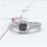 Round Cut Halo Black Diamond Engagement Ring - 06GG09