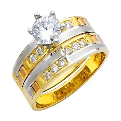 3 Three Color Gold Round-cut Bridal Set