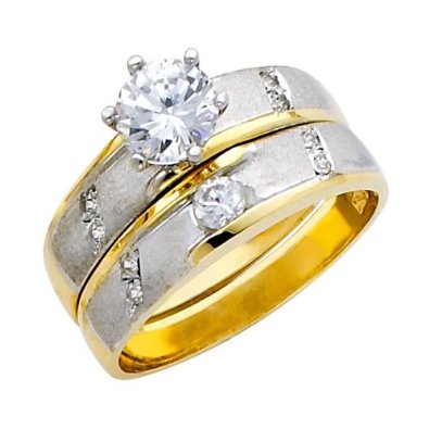 Yellow and White 2 Two Tone Gold Round-cut Bridal Set