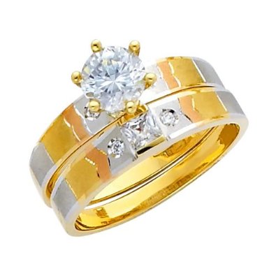 3 Tri-color Gold Round-cut Bridal Set