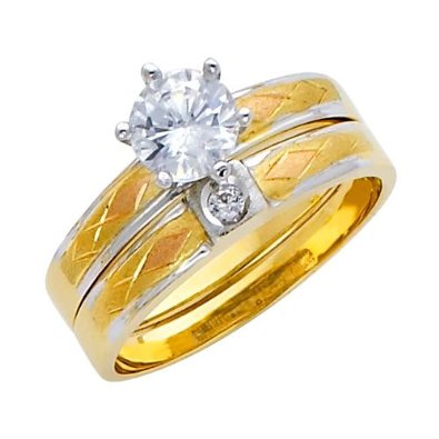 3 Tri-color Gold Round-cut Bridal Set