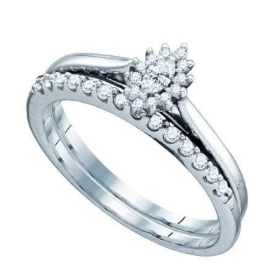 White Gold Genuine Diamond Bridal Set w/ Marquee Center Stone