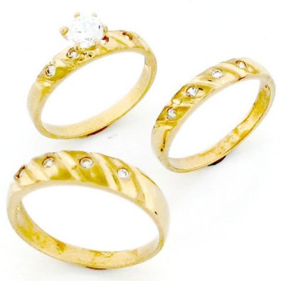 Gold His & Hers Trio Wedding Ring Sets