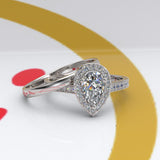 0.76ct Certified Pear Shape Diamond Gold Halo Bridal Set - 06GG44