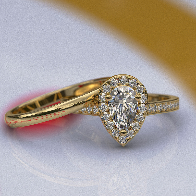 0.76ct Certified Pear Shape Diamond Gold Halo Bridal Set - 06GG44