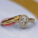 0.76ct Certified Pear Shape Diamond Gold Halo Bridal Set - 06GG44
