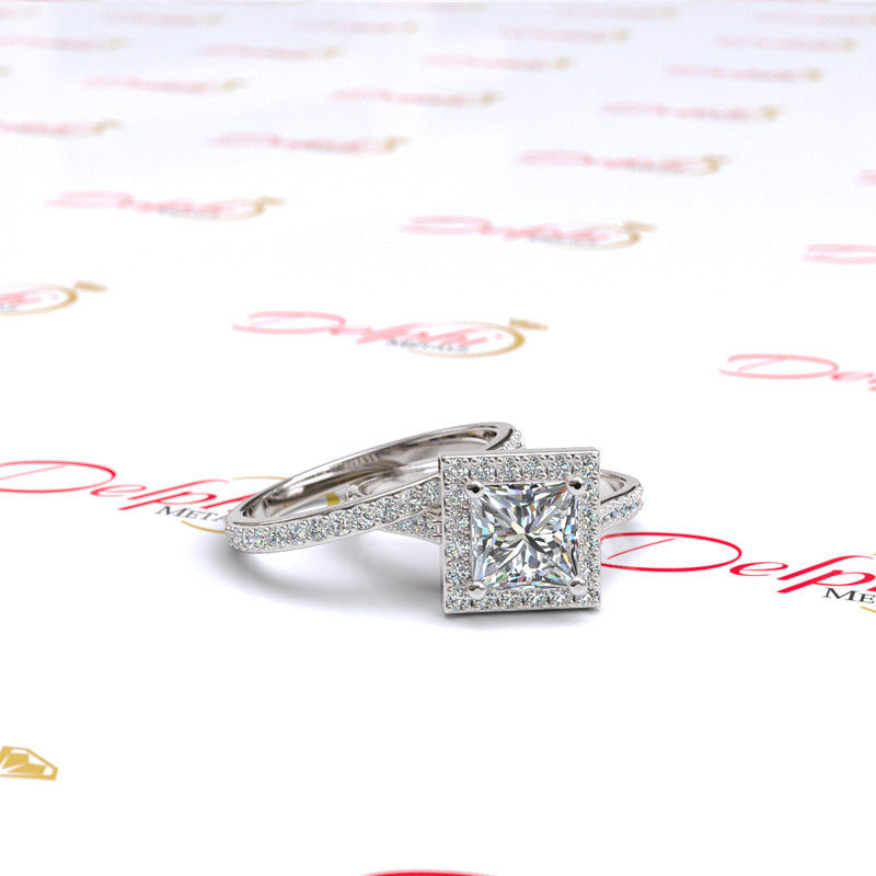 Princess Cut Single Halo Gold Bridal Set - 06GG46