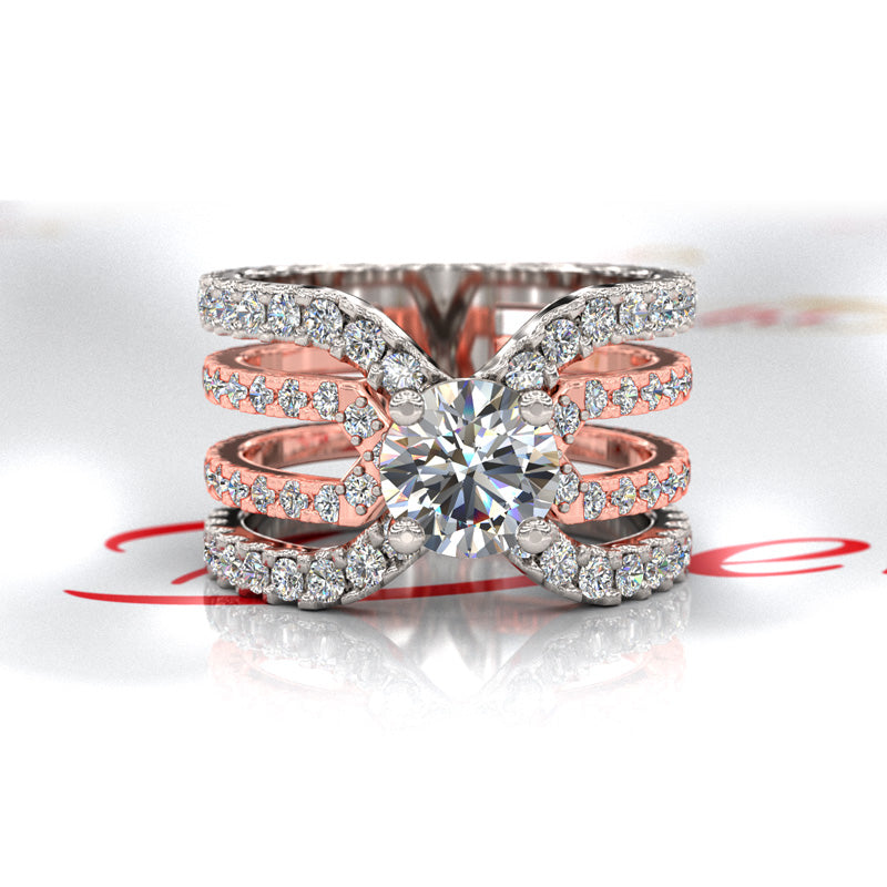 White/Rose Gold Split Shank Round Wedding Ring - 06GG47