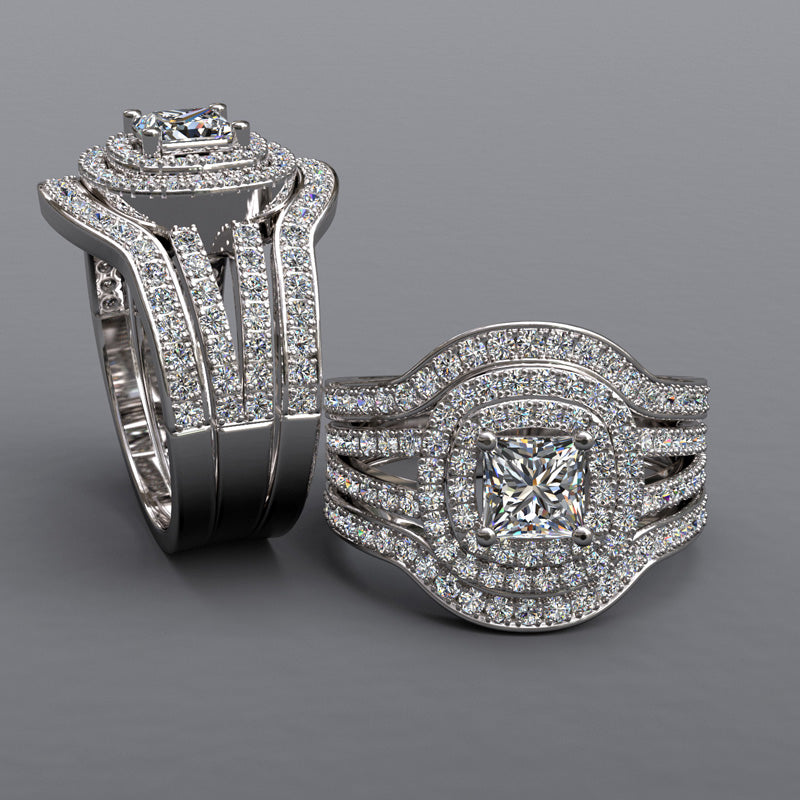 Princess Cut Trio Gold Bridal Set - 06GG58