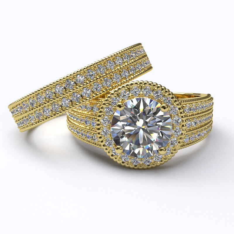 2.08ct  Diamond Gold Halo Bridal Set - 06GG62