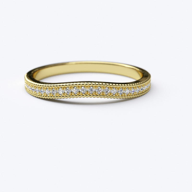 Gold 0.14ct Diamond Curved Half Eternity Stackable Wedding Anniversary Band Ring - 06GG64