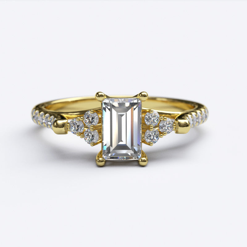 0.5 Ct Emerald Cut Cathedral Diamond Gold Engagement Ring