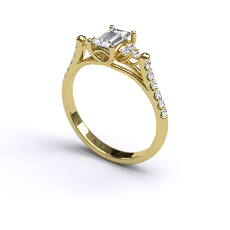 0.5 Ct Emerald Cut Cathedral Diamond Gold Engagement Ring
