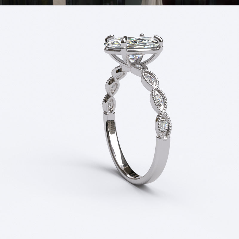 1.7ct Oval Diamond Gold 4 Prong Loop Diamond Side Engagement Ring - 06GG69