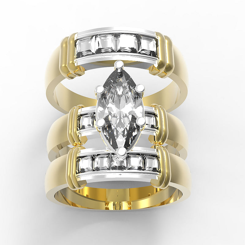 2 Tone Gold Marquise Wedding Set