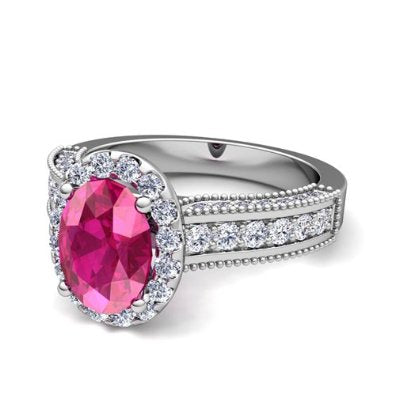 Diamond and Pink Sapphire Engagement Ring in Platinum - 07SS05