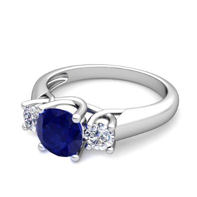 Diamond and Sapphire Trellis Engagement Ring in Platinum - 07SS07