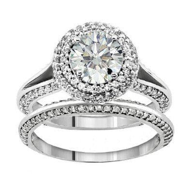 2.20 CT TW Diamond Encrusted Halo Engagement Bridal Set in Platinum - 07SS17