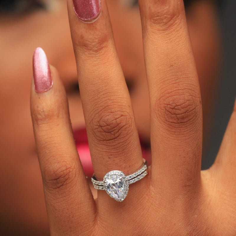 Sterling Silver Pear Shape Bridal Set - 08AS75