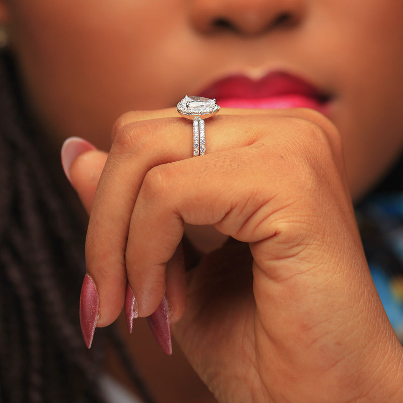 Sterling Silver Pear Shape Bridal Set - 08AS75