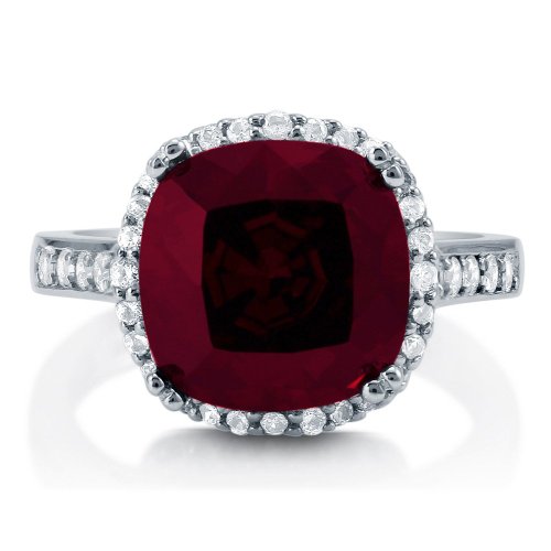 CZ Garnet 925 Silver Halo Cocktail Ring - 08AB04