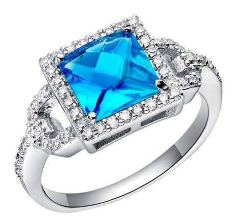 Sterling Silver Ring with Aquamarine Center Stone - 08AB24