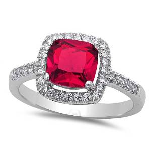 Sterling Silver Halo Ruby Engagement Ring - 08AB46