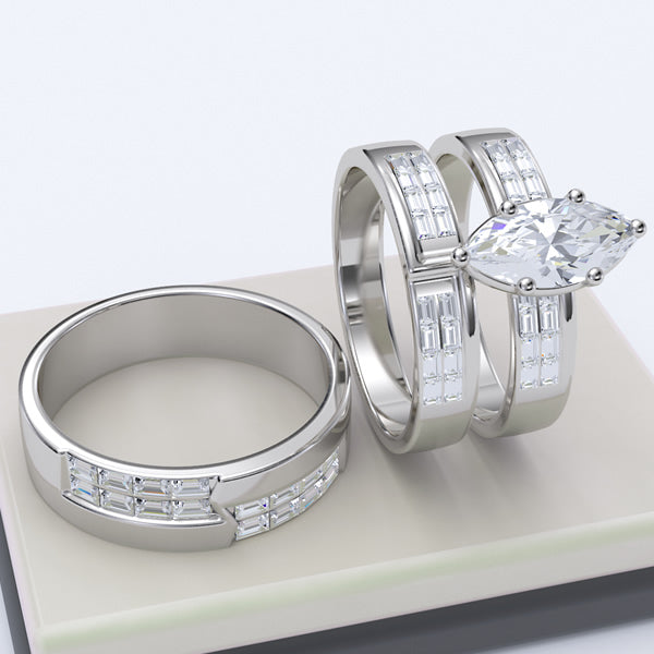 Solid Yellow and White Gold Trio Three Piece Ring Set - 08GG01