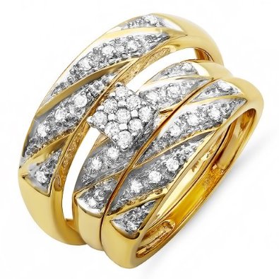 Yellow Gold Round Diamond Trio Set