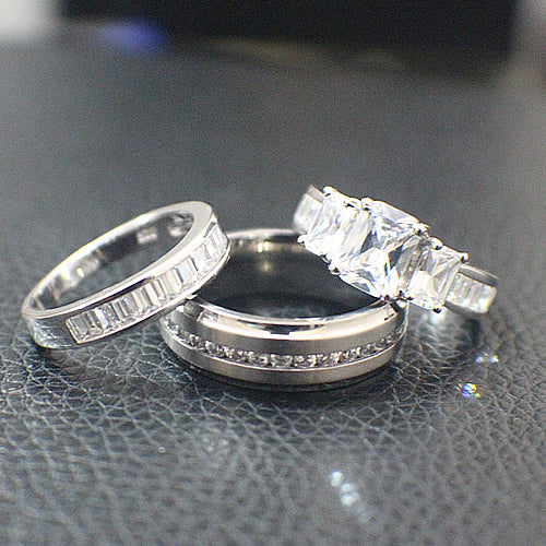 Sterling Silver with Titanium Wedding Set - 09AB12