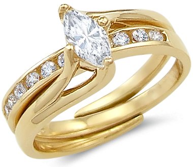 Yellow Gold Ladies Engagement Wedding Ring Set
