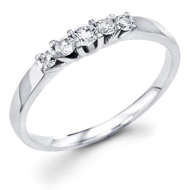White Gold 5 Five Stone Round Diamond Wedding 2mm Ring Band