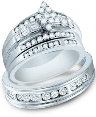 White Gold Mens and Ladies Trio Ring Band Set