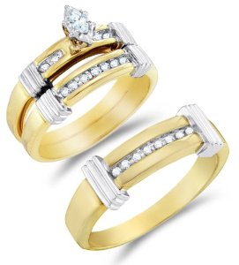 Yellow and White Two Tone Gold Diamond Trio Set