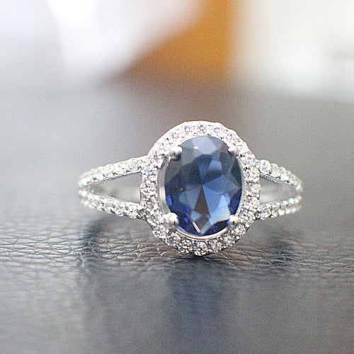 Sterling Silver Sapphire Engagement Ring - 10AB67