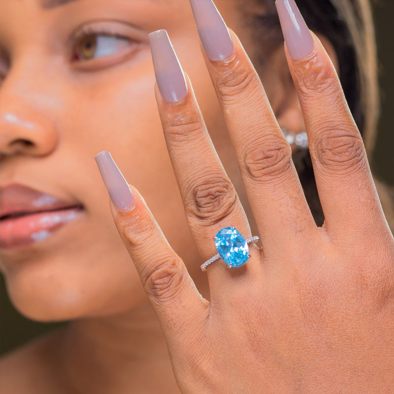 Aquamarine Oval Sterling Engagement Ring - 10AS42