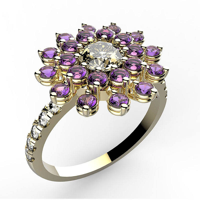 Gold Flower Shape Engagement Ring - 10GG55