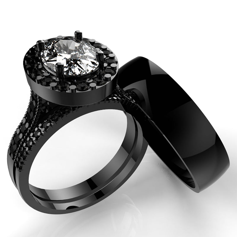 Black Rhodium Finish Gold Wedding Set - 10GG77