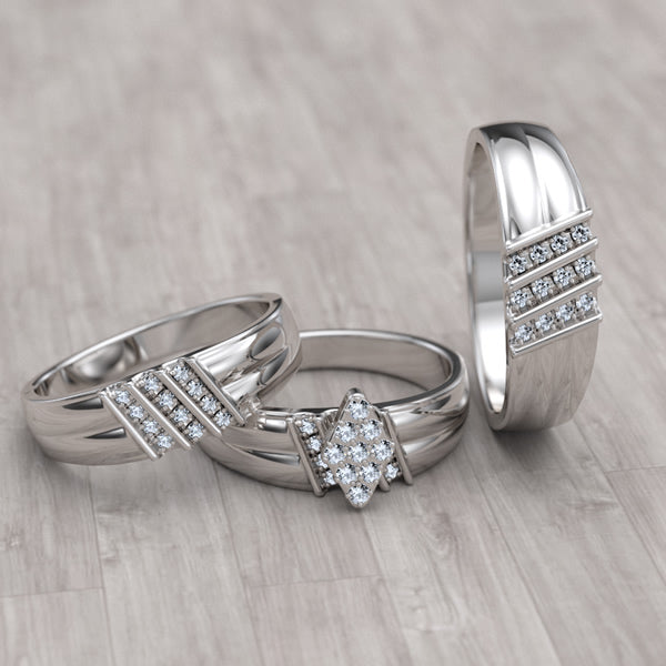 Gold His & Hers Trio Wedding Set - 12GG90