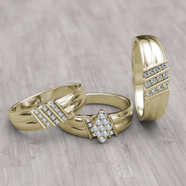 Gold His & Hers Trio Wedding Set - 12GG90