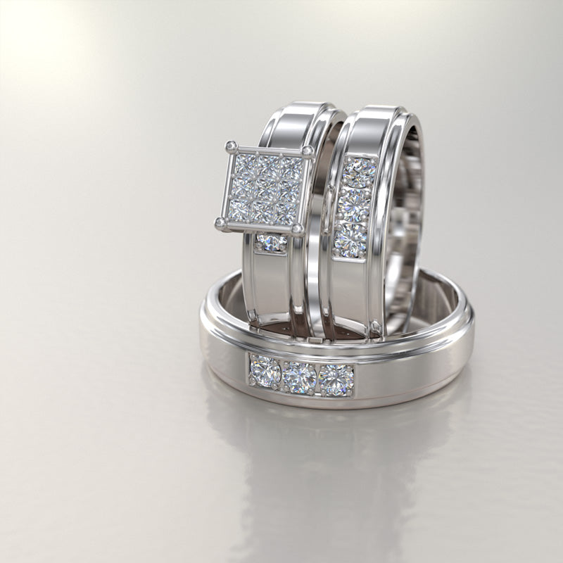 Gold His & Hers Trio Wedding Set - 12GG91