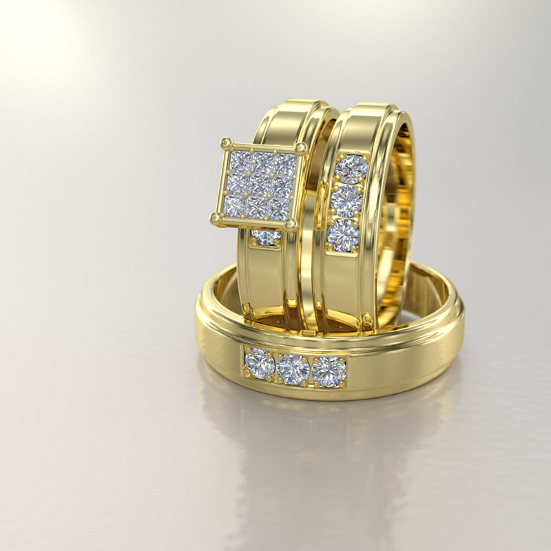 Gold His & Hers Trio Wedding Set - 12GG91