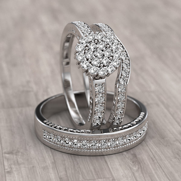 Gold His & Hers Trio Wedding Set - 12GG93