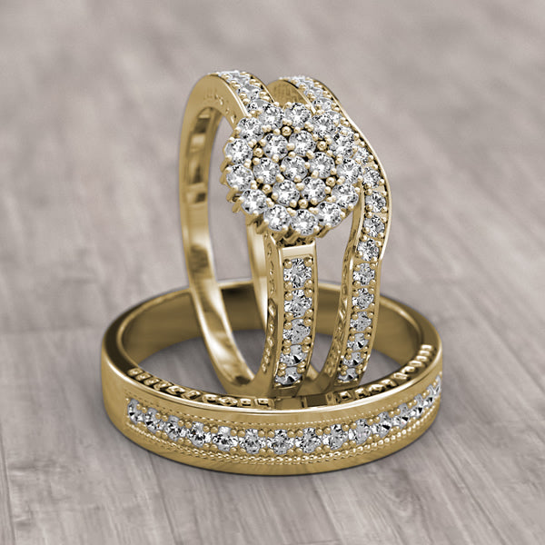Gold His & Hers Trio Wedding Set - 12GG93