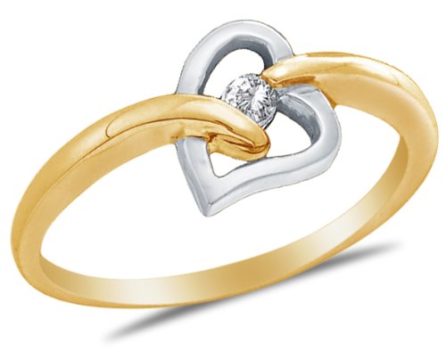 Yellow OR White Gold Ladies  Diamond Heart Ring
